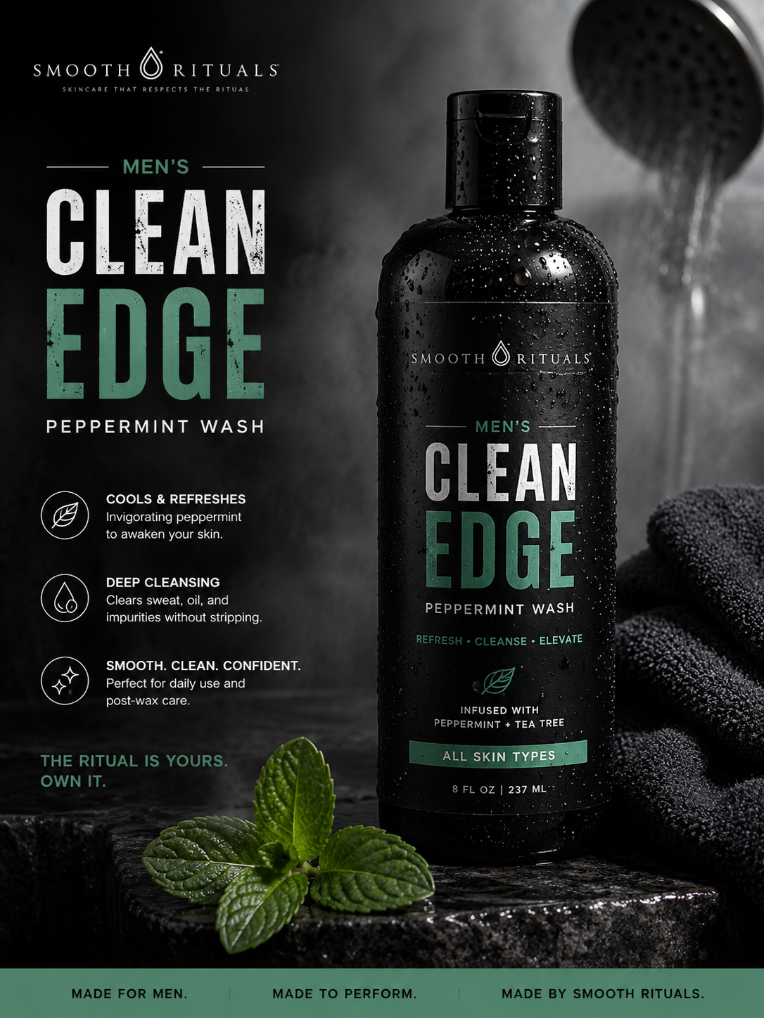 Men’s Clean Edge Peppermint Wash | Refreshing Daily Body & Post-Wax Cleanser