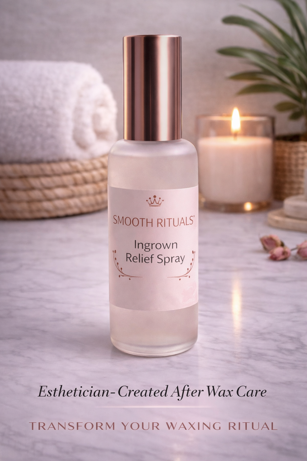 ingrown hair relief spray for bikini area and body with aloe vera and manuka honey for soothing post-wax skin by Smooth Rituals